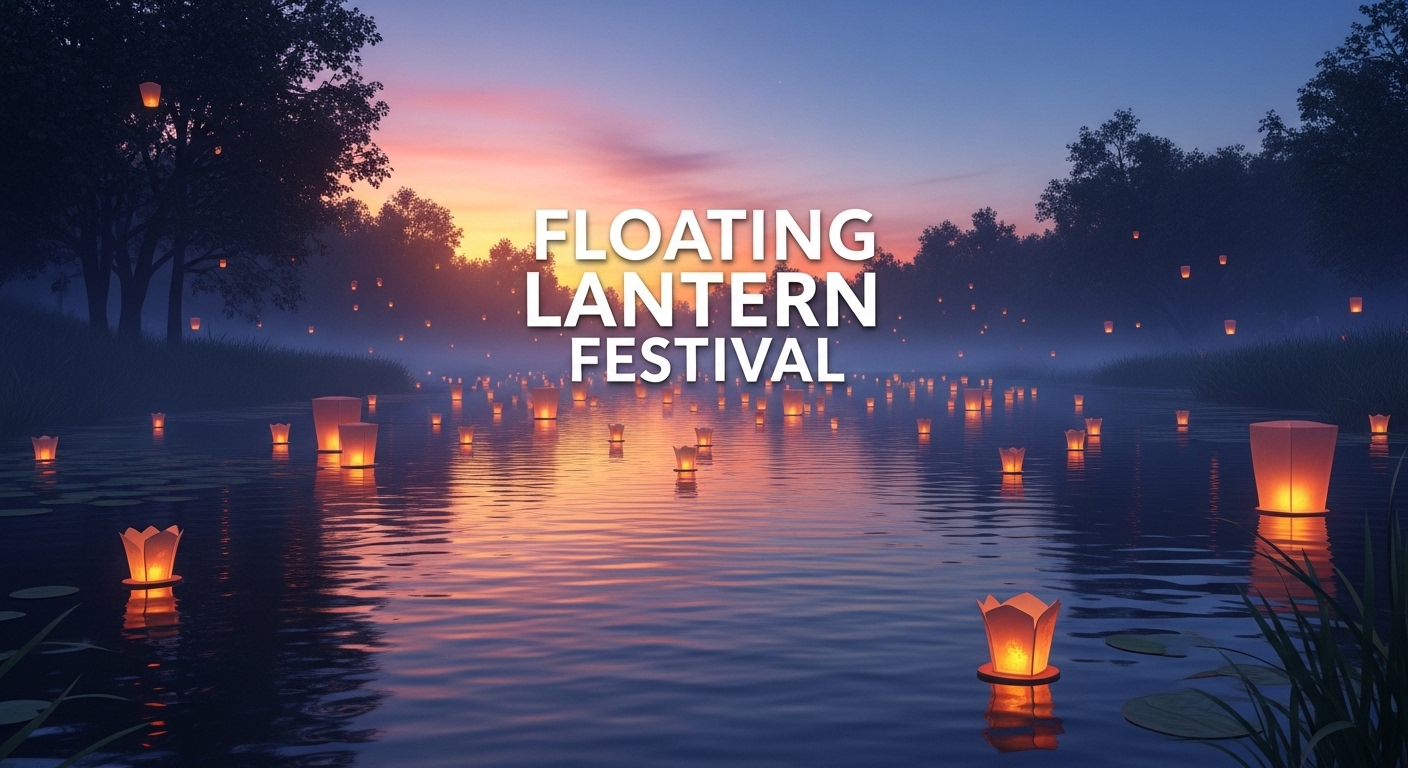 Floating Lantern Festival Evening: Glowing Lights on Water with Scenic Sunset Sky - Featured Image 122