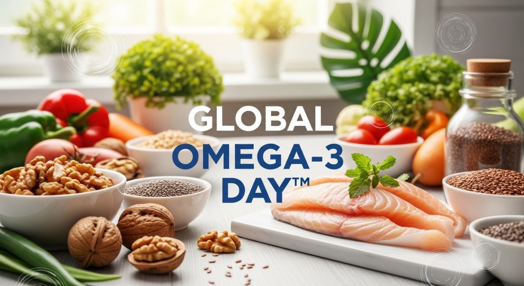 Global Omega-3 Day with nutritious food elements: salmon, walnuts, chia, and flax seeds. - Featured Image 123