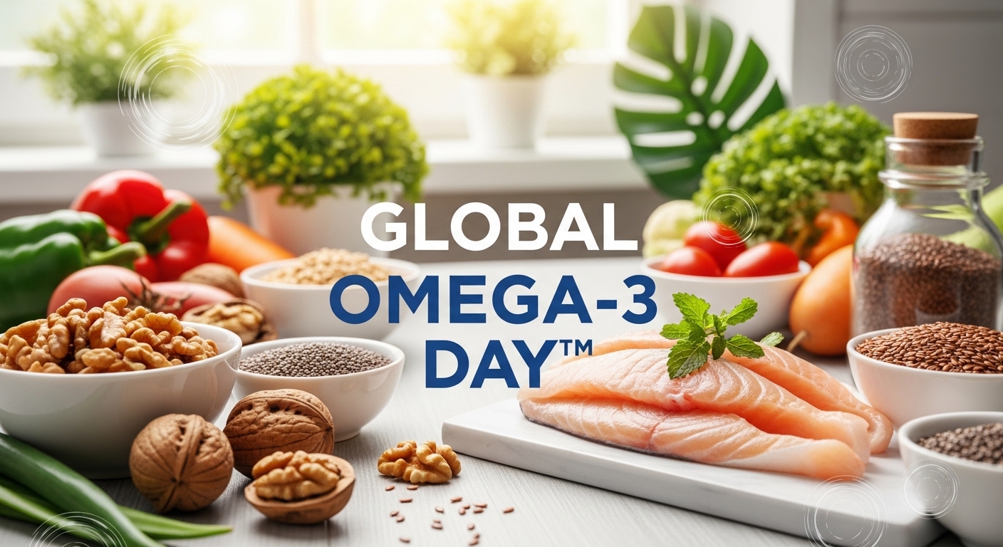 Global Omega-3 Day with nutritious food elements: salmon, walnuts, chia, and flax seeds. - Featured Image 123