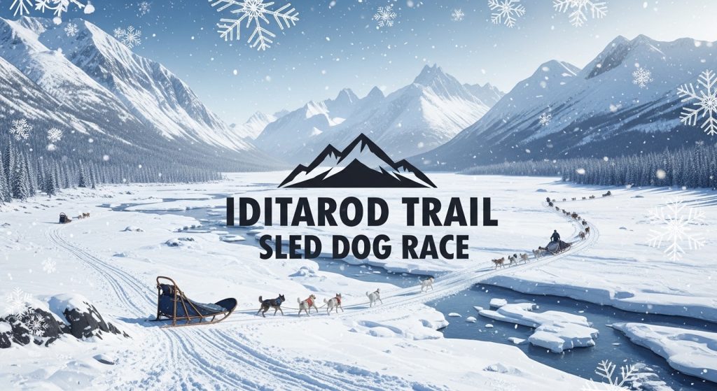 Iditarod Trail Sled Dog Race. Alaskan Winter Wilderness, Snowy Mountains, Musher Teams - Featured Image 126