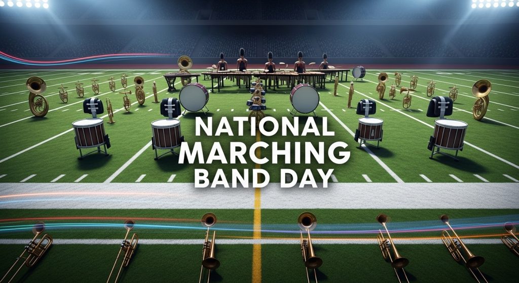 National Marching Band Day with Musical Instruments on a Stadium Field - Featured Image 152 1