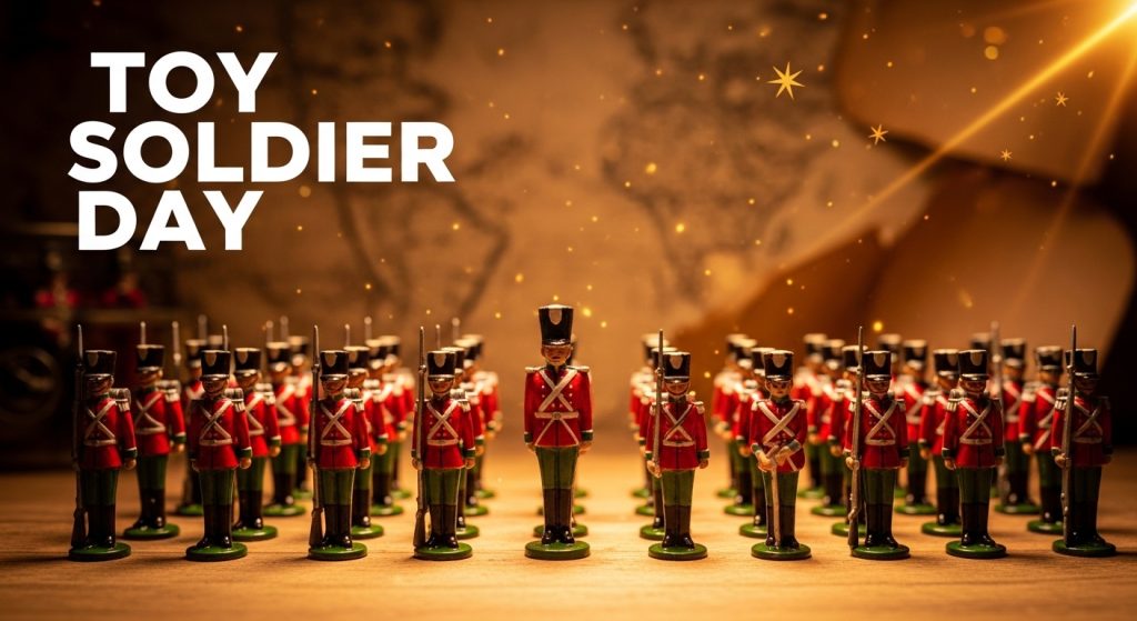 Toy Soldier Day Display: Classic Figurines in Formation with Festive Background - Featured Image 156