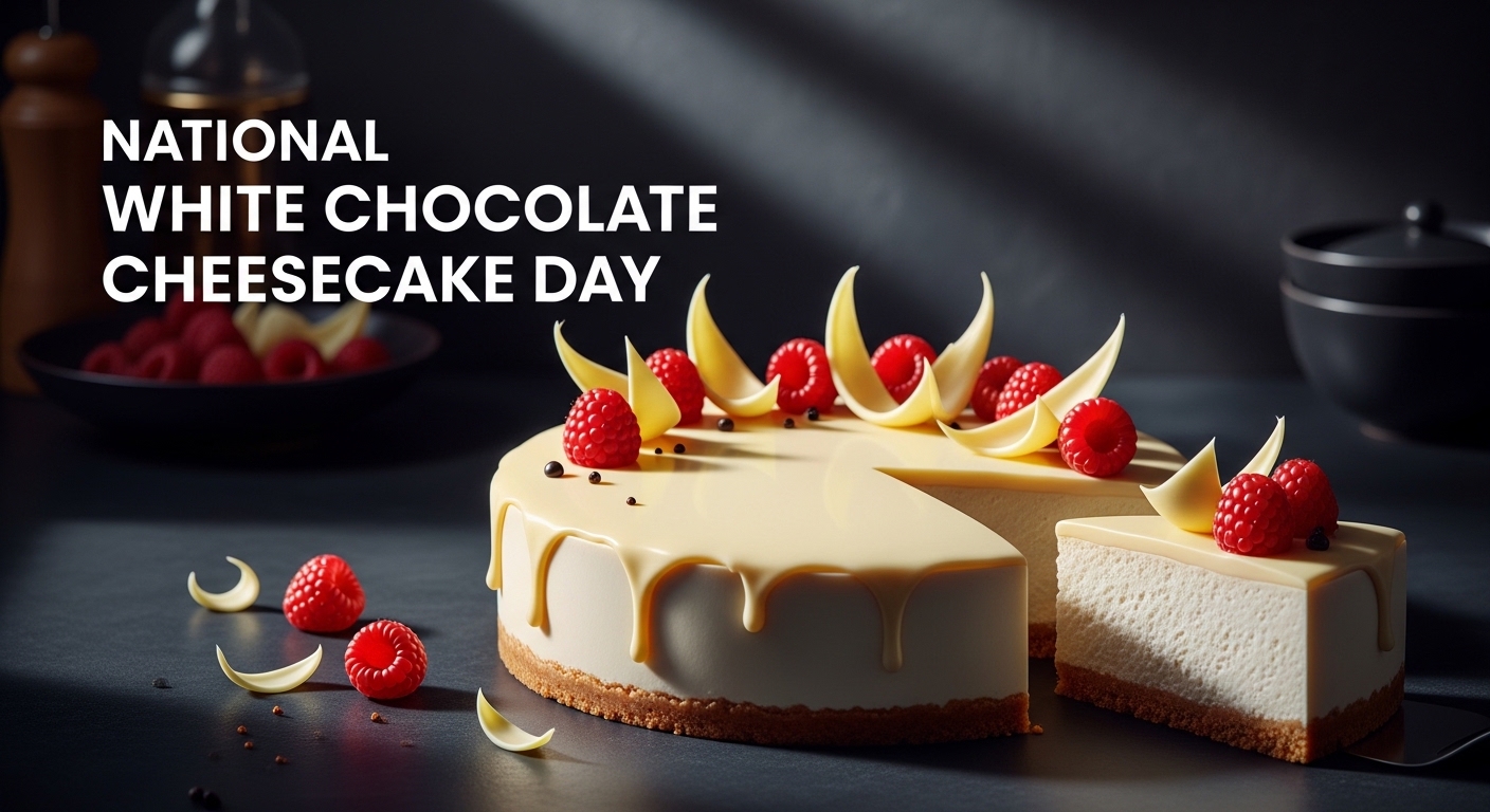 National White Chocolate Cheesecake Day Dessert with Raspberries - Featured Image 178