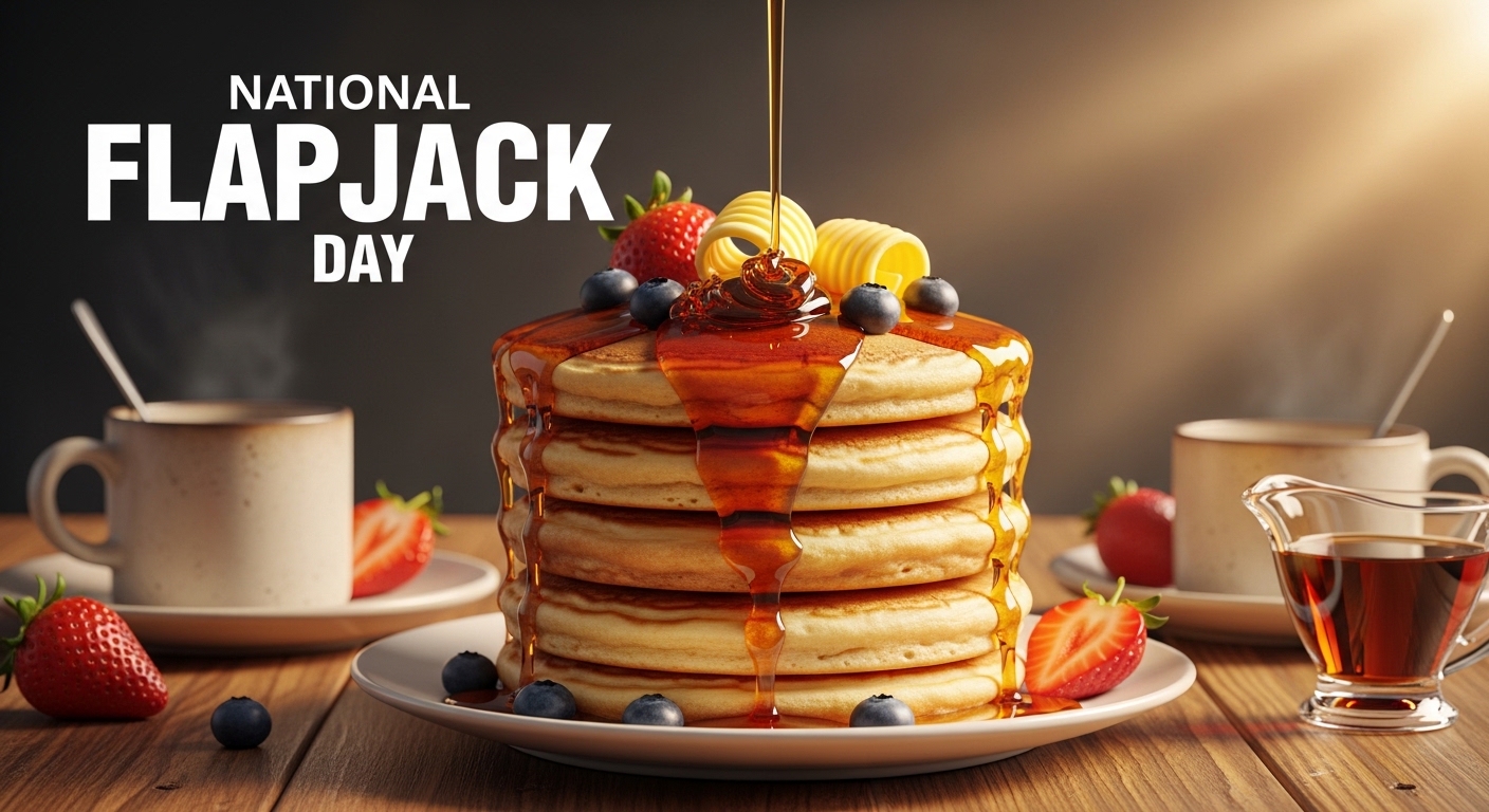 National Flapjack Day: Stack of Pancakes, Syrup Drizzle, Fresh Berries & Butter Curls - Featured Image 187