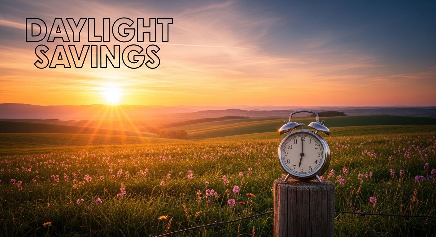 Alarm Clock in a Blooming Field at Sunrise - Concept for Time Change - Featured Image 194