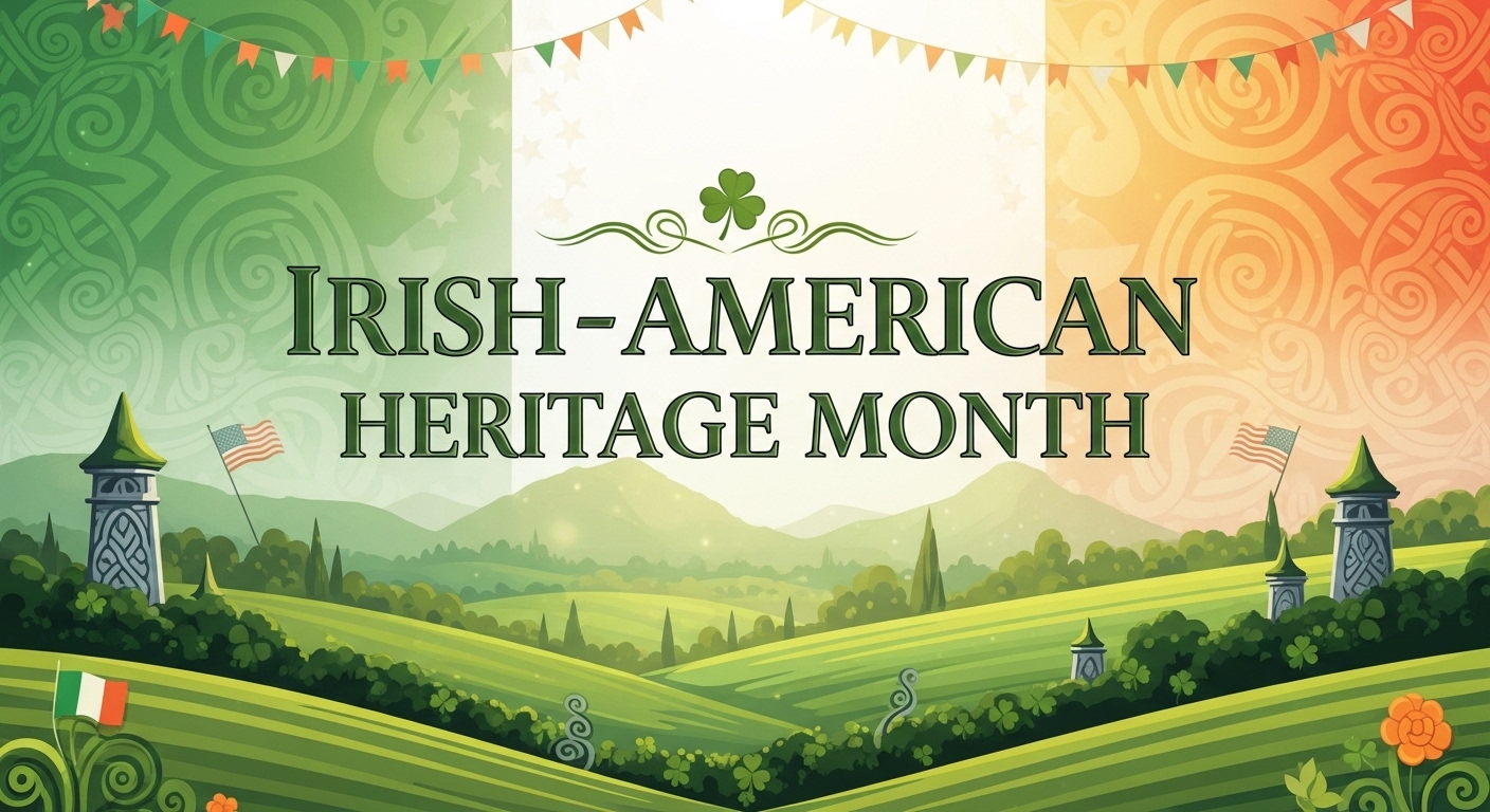 Vibrant Irish-American Heritage Month Commemoration with Landscape and Flags - Featured Image 57