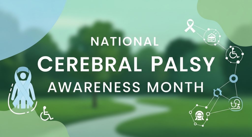 National Cerebral Palsy Awareness Month. Support and health icons on a serene park backdrop. - Featured Image 65