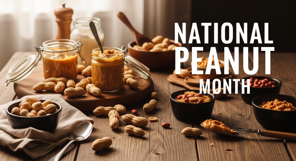 National Peanut Month: Rustic Spread of Fresh Peanuts and Creamy Butter Jars - Featured Image 79
