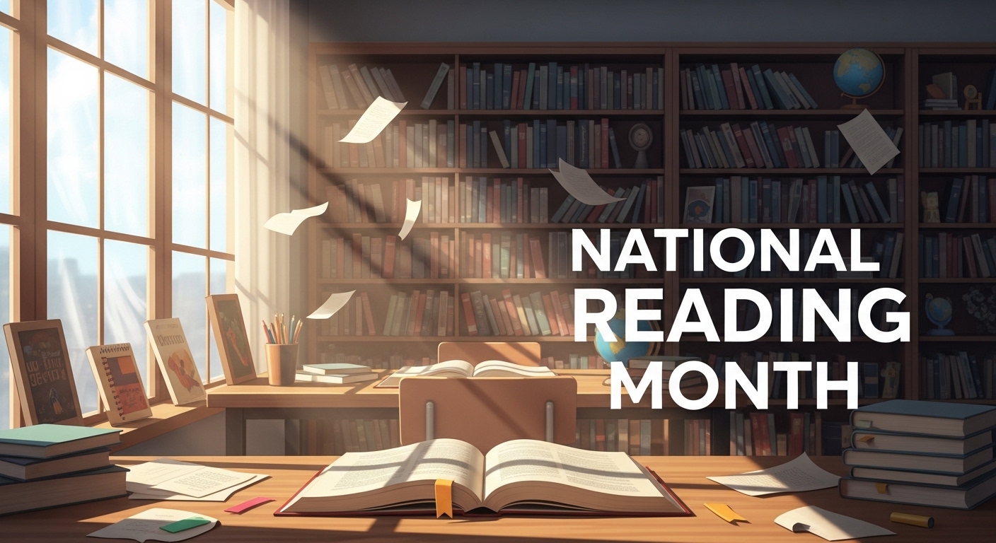 Celebrate Reading Month: Educational Library Setting with Books, Desk & Sunlight - Featured Image 81