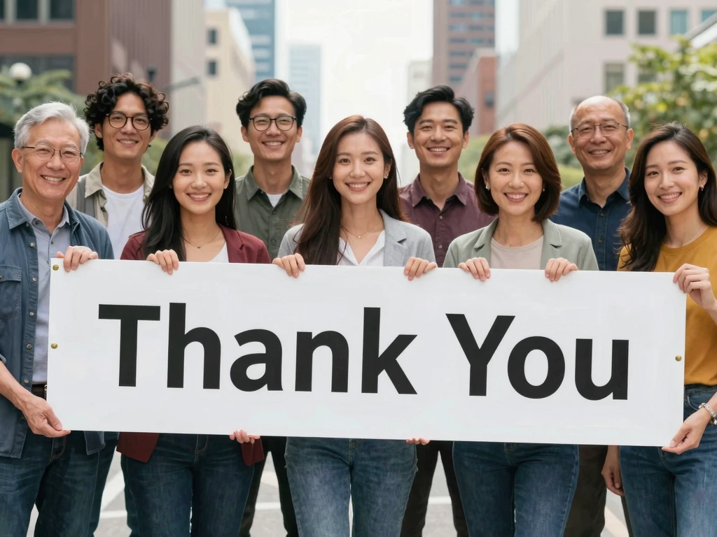 Smiling Diverse Asian People Hold 'Thank You' Banner Outdoors, Expressing Gratitude and Appreciation - Feature Imag Jan 71