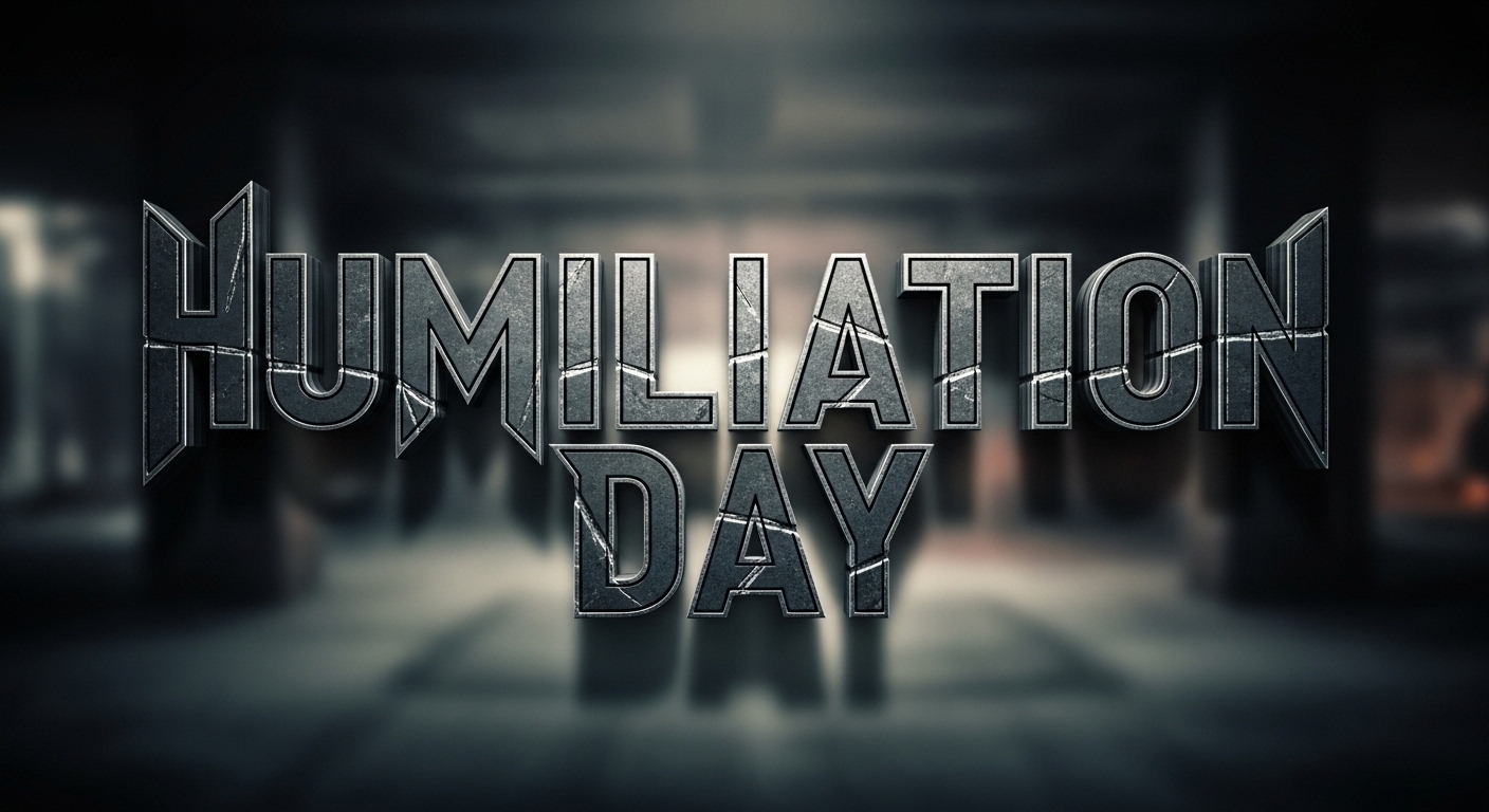 Humiliation Day: 3D Metallic Grunge Text Art on Dark Abstract Background - Feature Image Jan 101