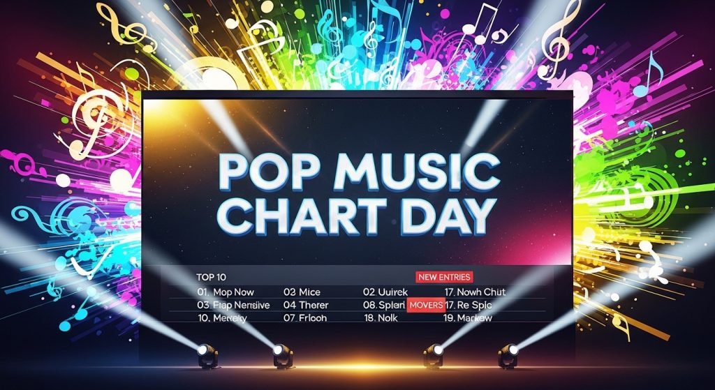 Pop Music Chart Day on Screen with Vibrant Musical Background - Feature Image Jan 110