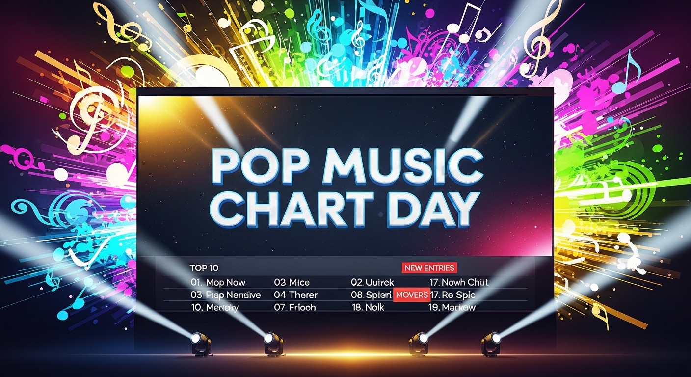 Pop Music Chart Day on Screen with Vibrant Musical Background - Feature Image Jan 110