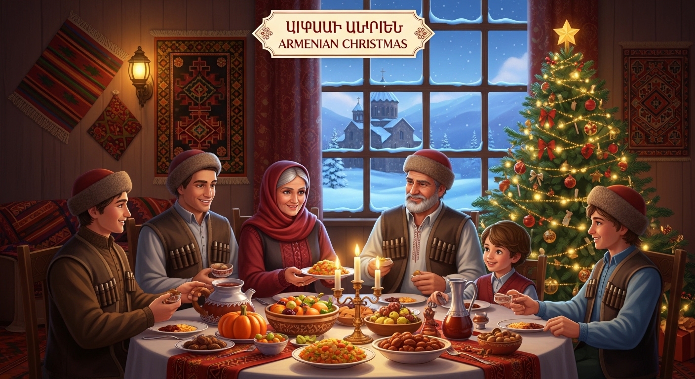 Armenian Family Celebrating Christmas with Traditional Dinner in Warm Home Setting - Feature Image Jan 123