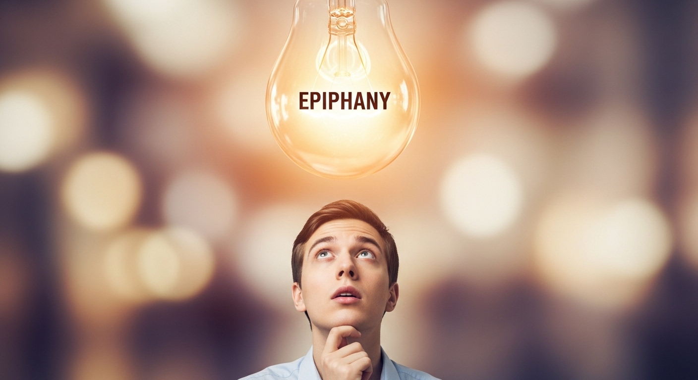 Bright Idea Moment: Man Looks Up at Luminous Epiphany Light Bulb - Feature Image Jan 126