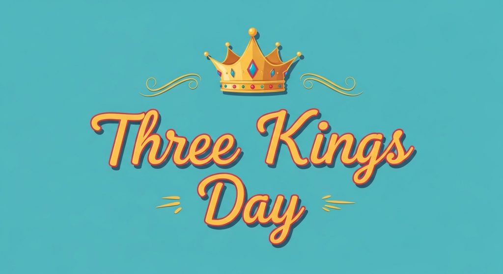 Three Kings Day Holiday Greeting with Golden Crown. Epiphany Celebration Design. - Feature Image Jan 130
