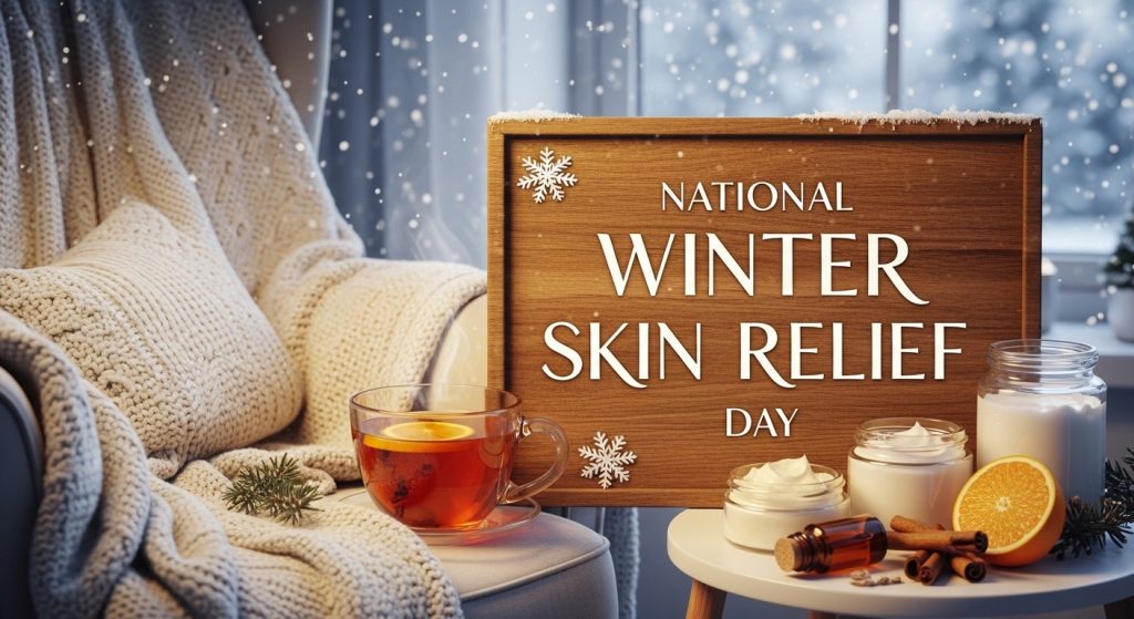 National Winter Skin Relief Day Display with Cozy Comfort and Skincare Essentials - Feature Image Jan 148