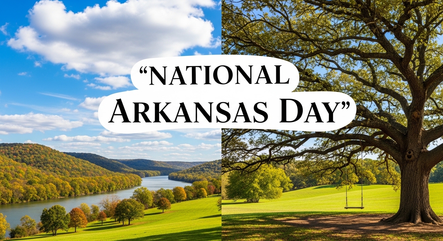 National Arkansas Day - Scenic River Landscape & Peaceful Oak Tree with Swing - Feature Image Jan 177