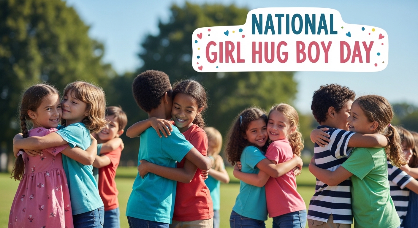 National Girl Hug Boy Day: Diverse Children Embracing with Joy Outdoors - Feature Image Jan 178