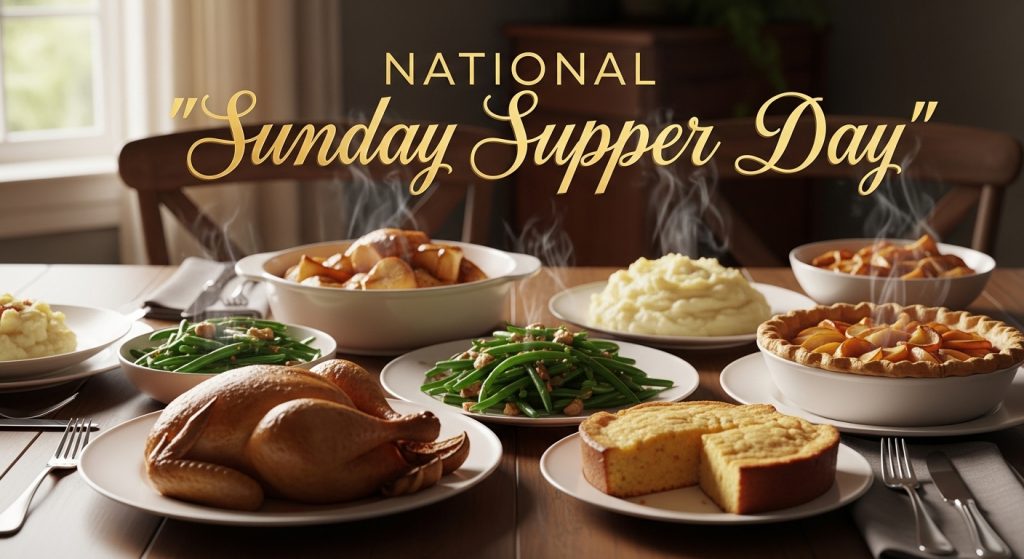 National Sunday Supper Day Feast on a Rustic Wooden Table - Feature Image Jan 181