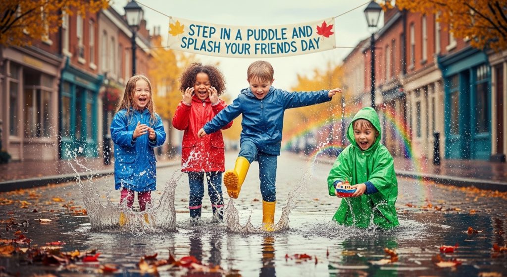 Happy Children Splashing in Puddles on an Autumn Day in an Urban Setting - Feature Image Jan 184