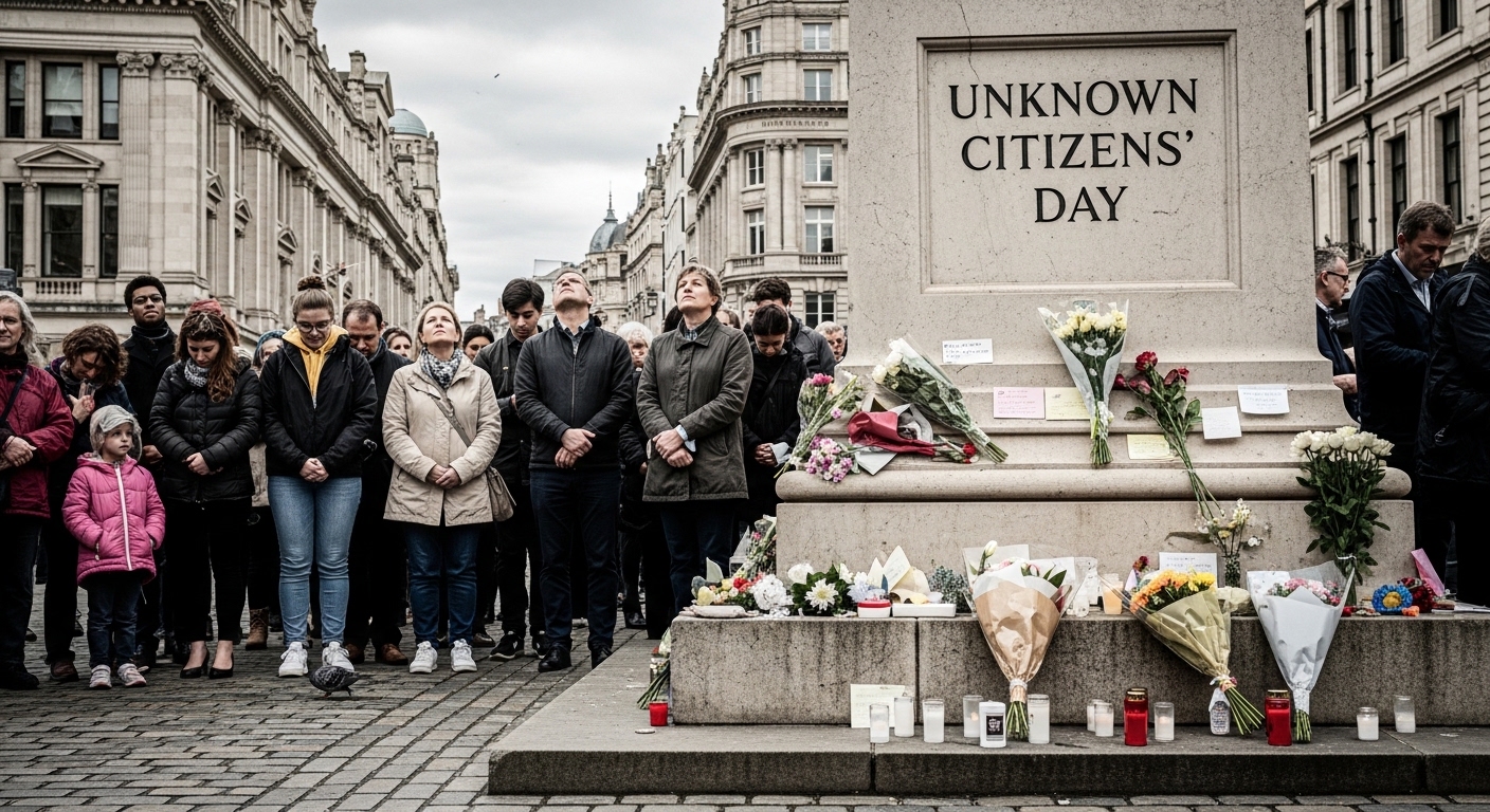 Solemn Crowd at Unknown Citizens' Day Memorial with Flowers and Candles - Feature Image Jan 185