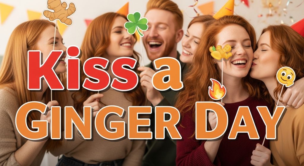 Kiss a Ginger Day Celebration: Joyful Redhead Friends with Festive Party Props - Feature Image Jan 191