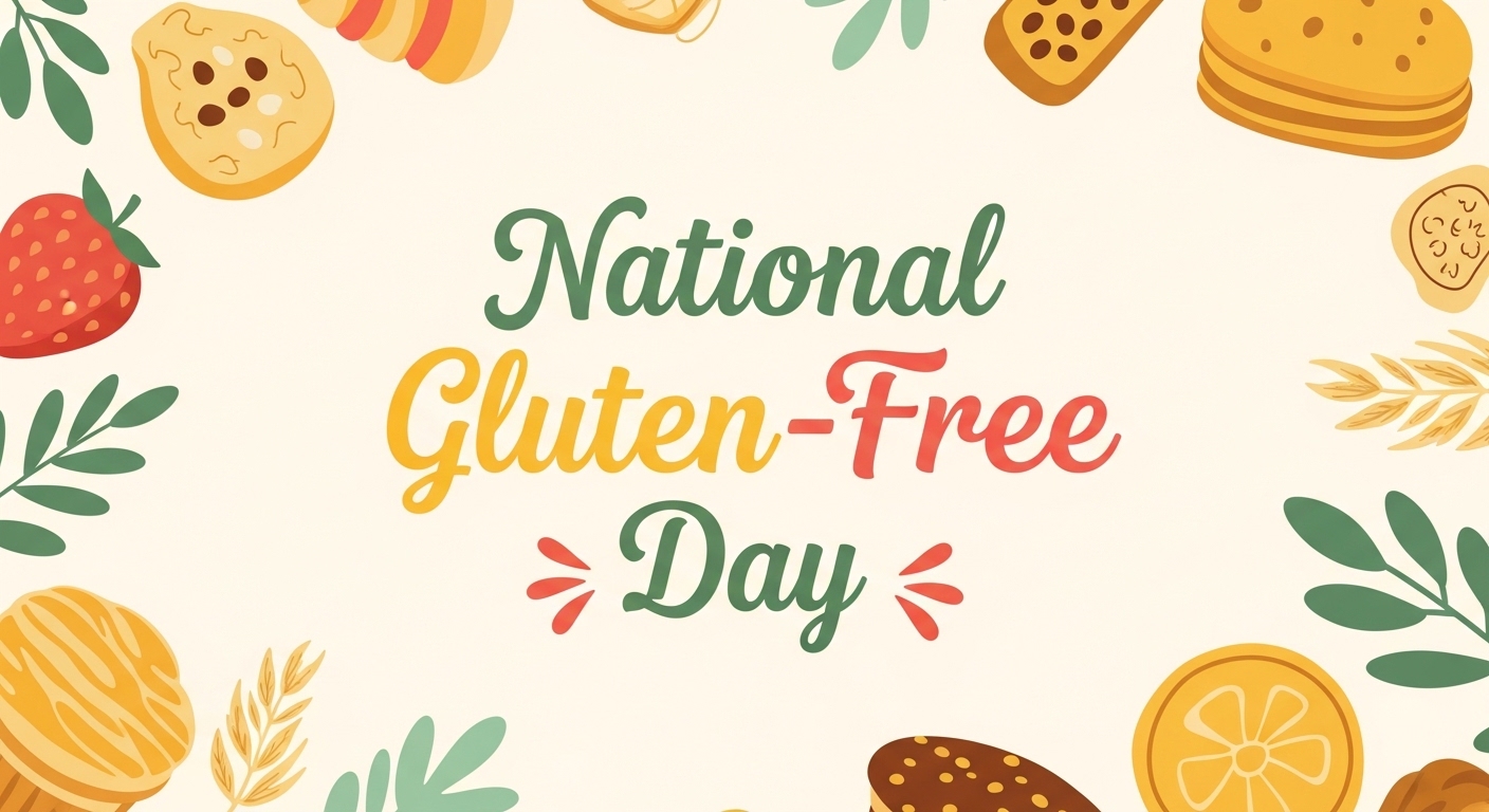 National Gluten-Friendly Day Celebration Graphic with Assorted Foods - Feature Image Jan 194