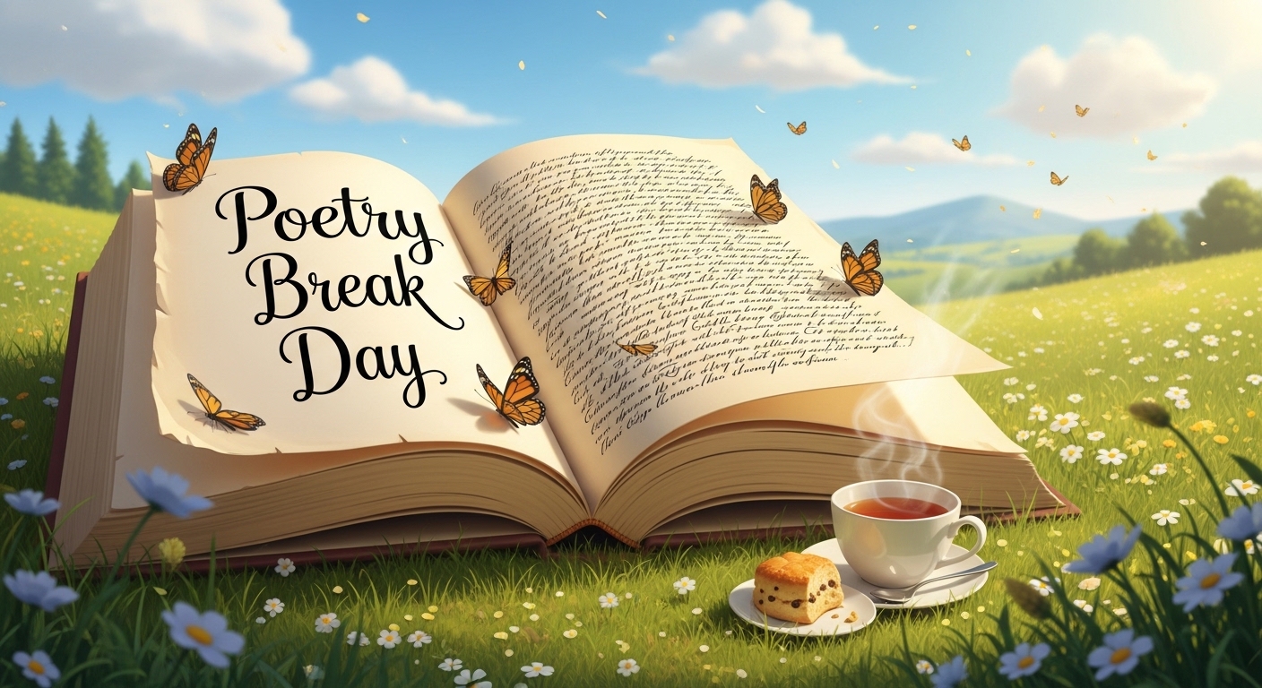 Poetry Break Day Outdoors with Tea and Book in Sunny Meadow - Feature Image Jan 210