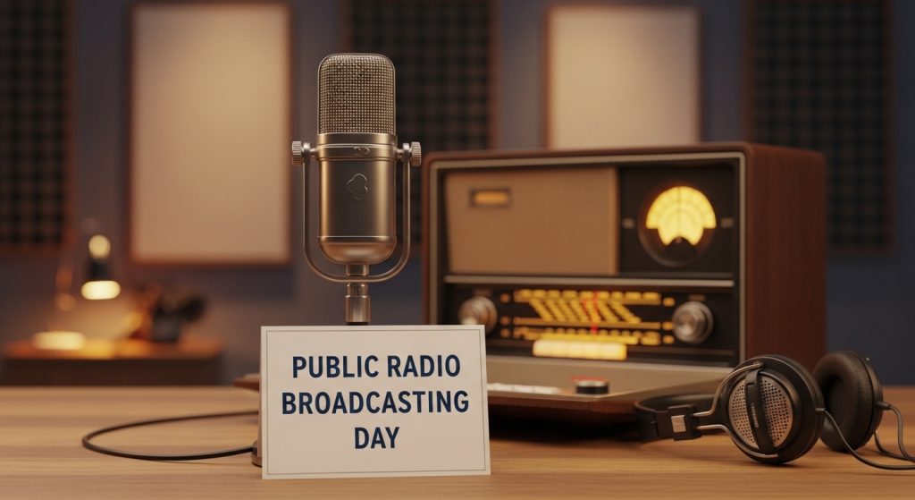 Public Radio Broadcasting Day: Vintage Studio Microphone, Retro Receiver, Headphones - Feature Image Jan 212