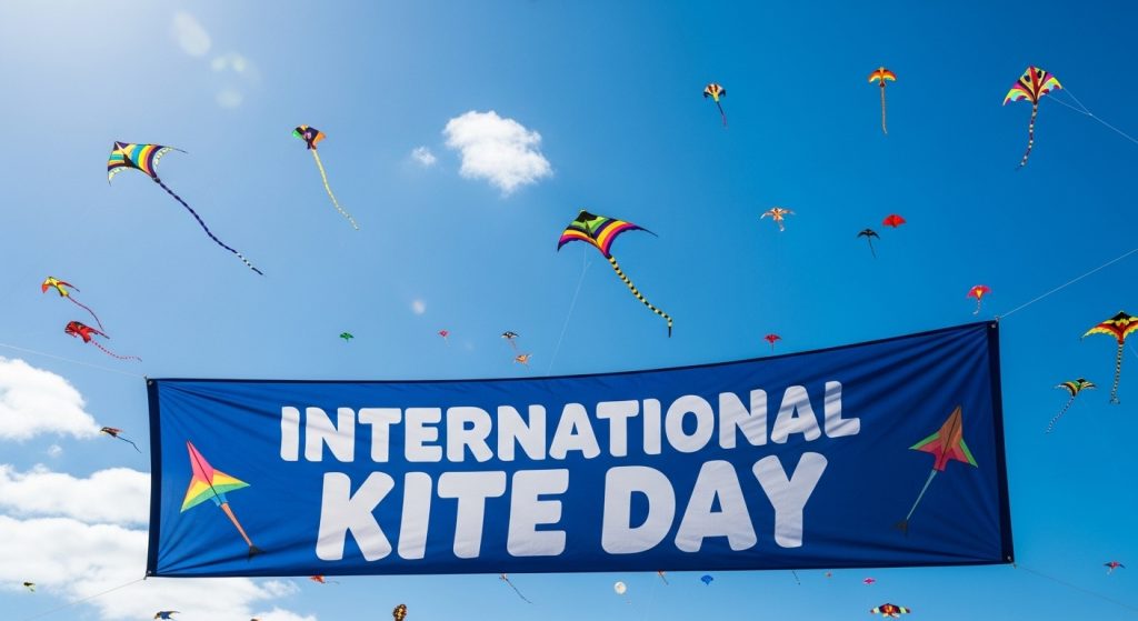 International Kite Day Festival: Colorful Kites Flying Against Bright Blue Sky & Clouds - Feature Image Jan 213