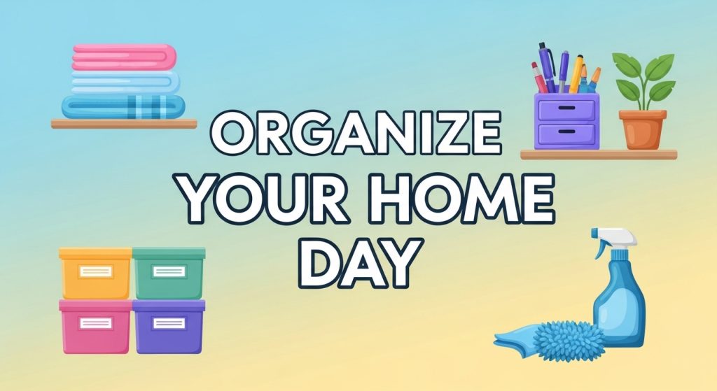 Organize Your Home Day Concept. Cleaning, Decluttering & Tidy House Vector Illustration. - Feature Image Jan 218