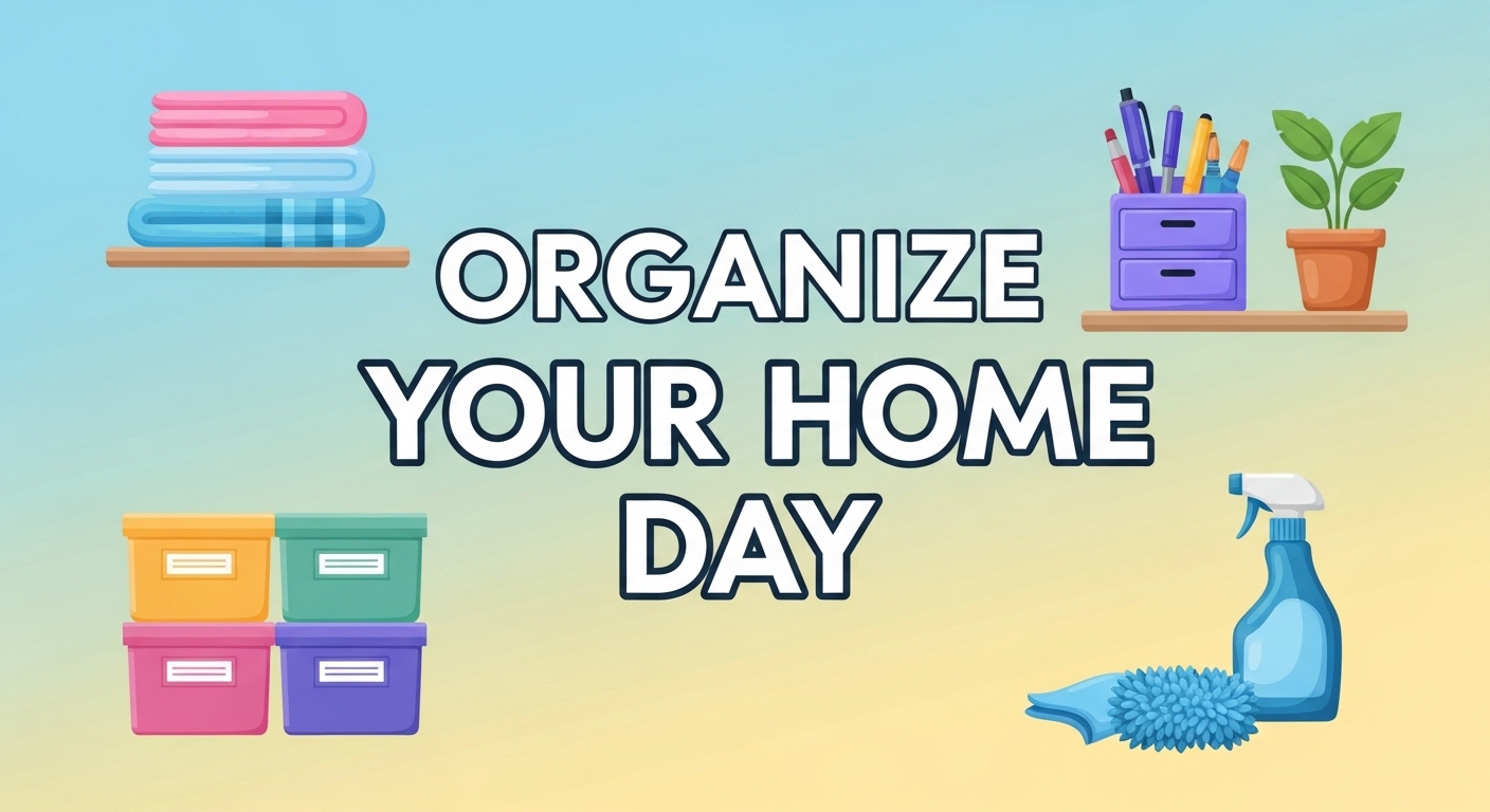 Organize Your Home Day Concept. Cleaning, Decluttering & Tidy House Vector Illustration. - Feature Image Jan 218