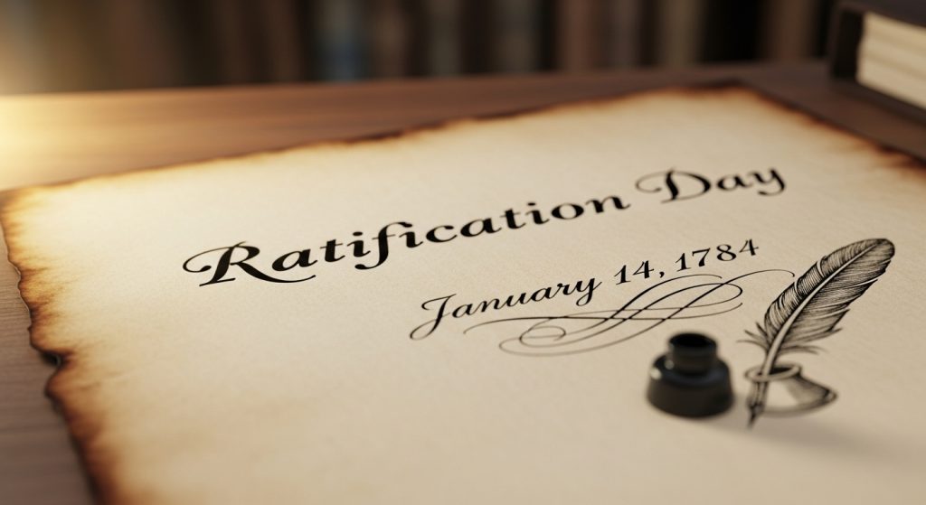 Ratification Day January 14 1784 Historical Parchment Document with Quill Pen and Inkwell - Feature Image Jan 221