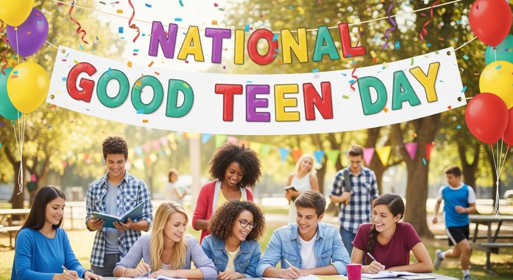 National Good Teen Day Celebration: Diverse Youth Group Studying and Socializing Outdoors - Feature Image Jan 238