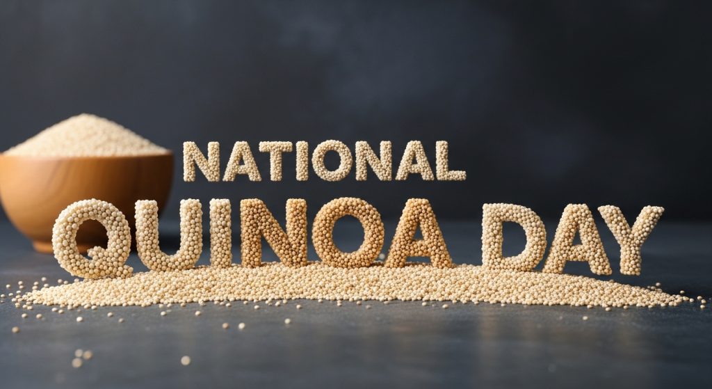 National Quinoa Day: Grains Form Text, Healthy Superfood Celebration - Feature Image Jan 240
