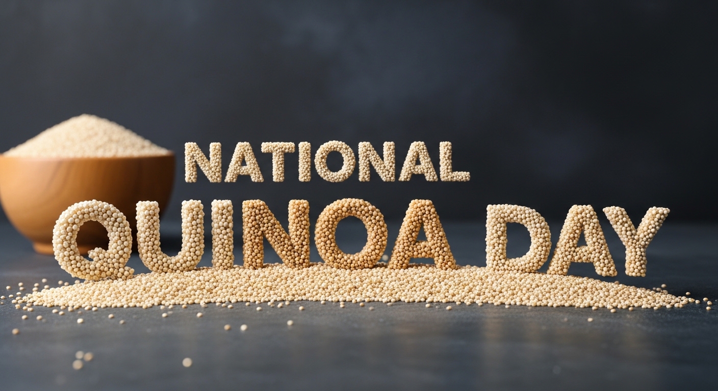 National Quinoa Day: Grains Form Text, Healthy Superfood Celebration - Feature Image Jan 240