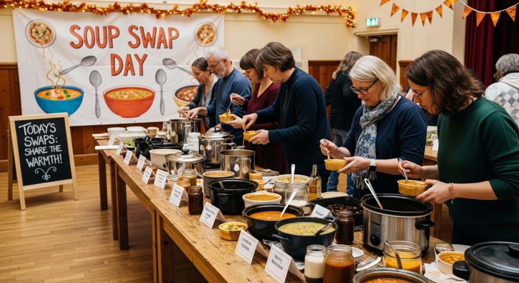 Community Soup Swap Day: People Serving Warm Dishes at a Potluck Event - Feature Image Jan 253