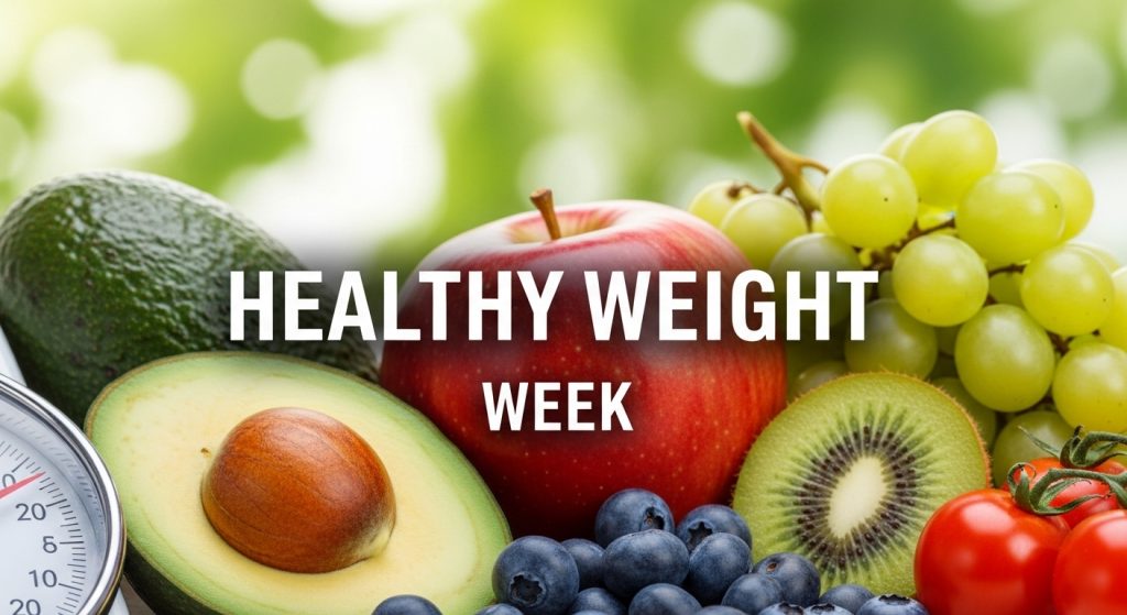 Healthy Weight Week Promotion with Fresh Fruits, Vegetables, and Scale - Feature Image Jan 262