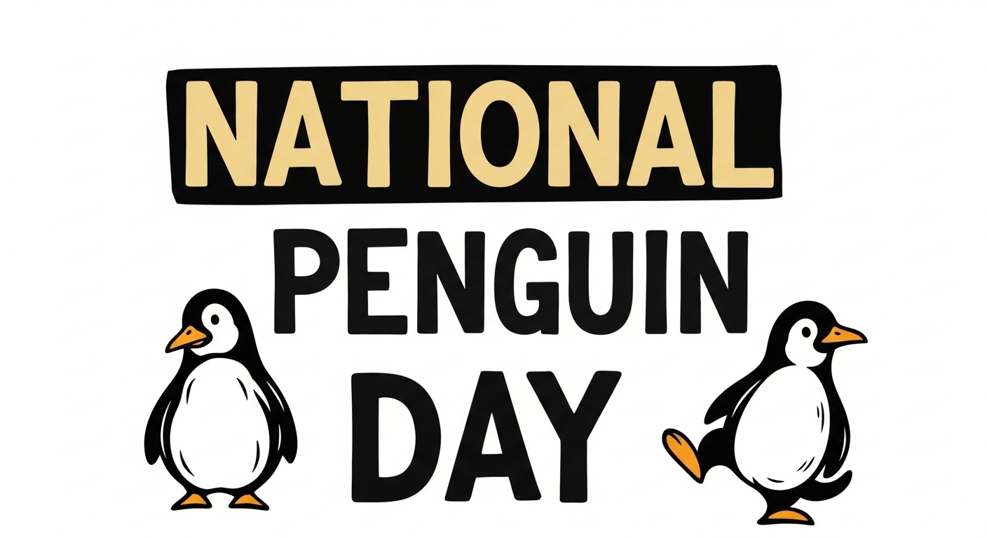 National Penguin Day Event Graphic with Cartoon Penguins. Vector Celebration Design. - Feature Image Jan 282
