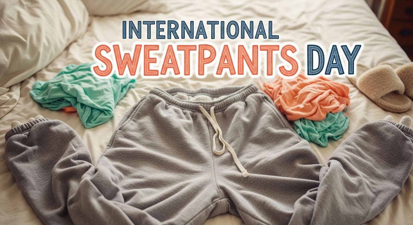 International Sweatpants Day Concept with Cozy Loungewear & Slippers on Bed - Feature Image Jan 289