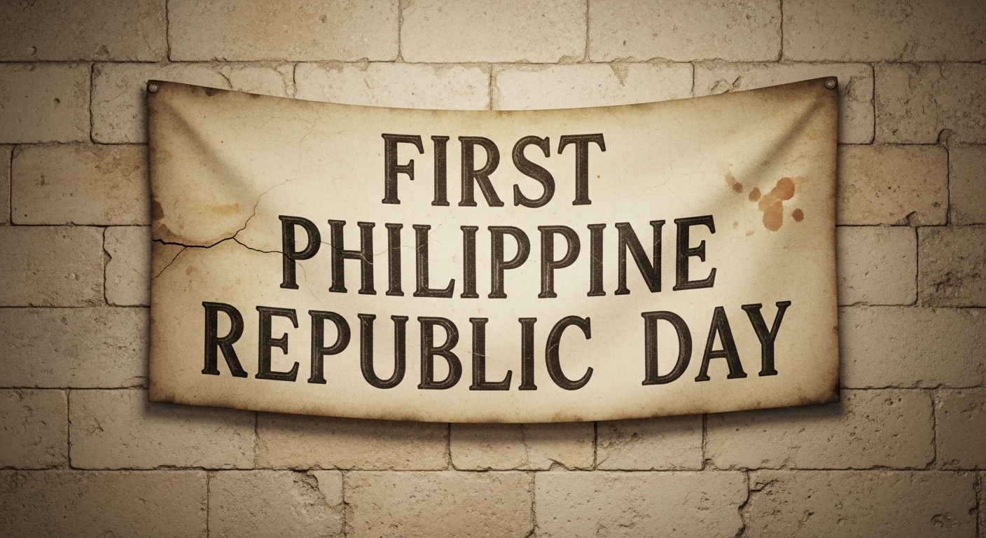First Philippine Republic Day Banner. Vintage National Celebration Sign on Grunge Wall Texture - Feature Image Jan 316