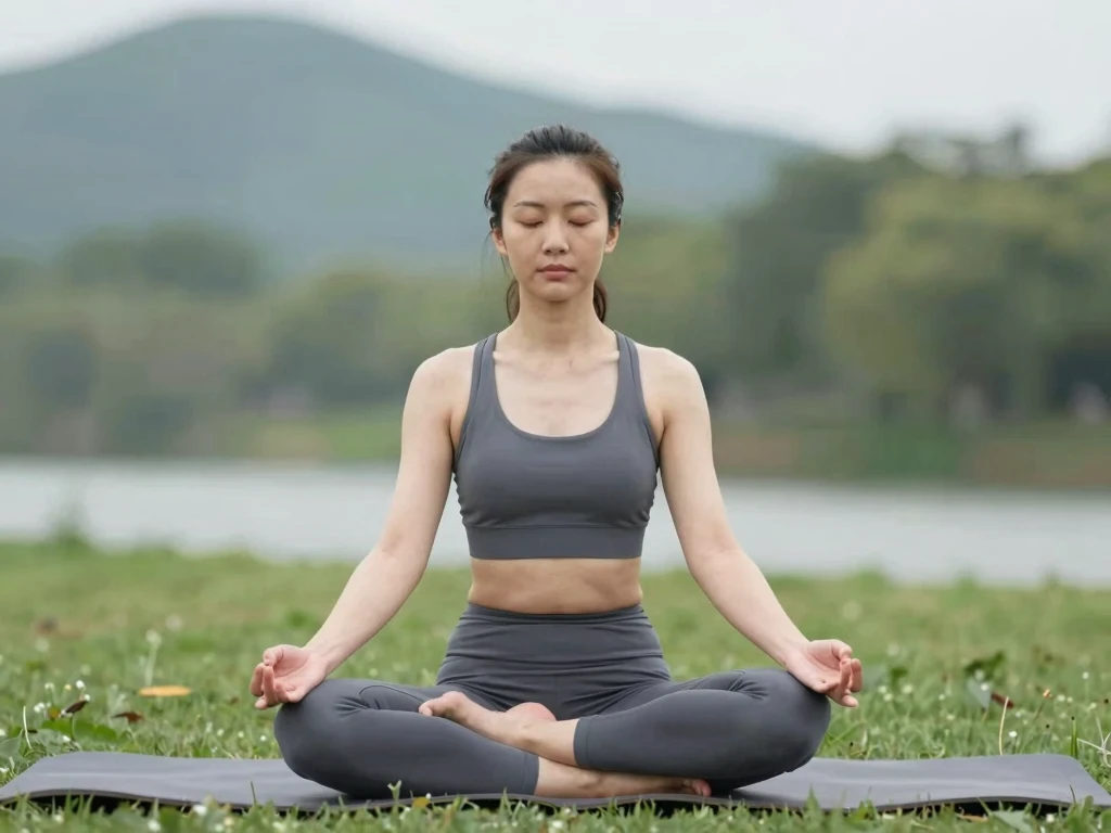 Asian Woman Meditating Outdoors in Lotus Pose on Yoga Mat - Feature Image Jan 32