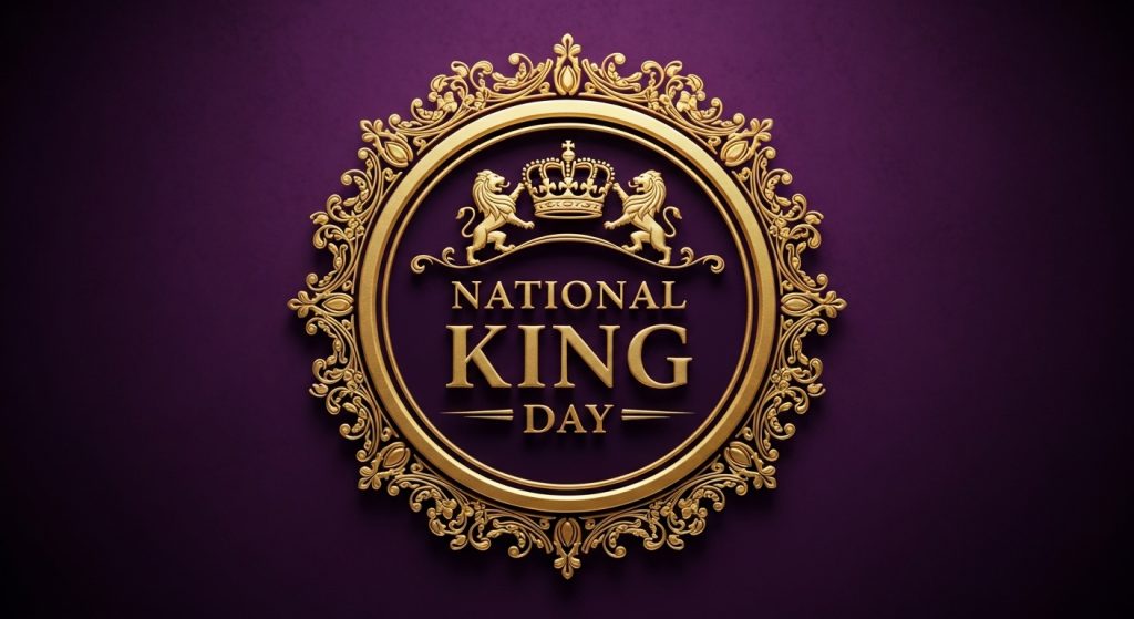 Regal National King Day Emblem - Golden Ornament on Purple Background - Feature Image Jan 321