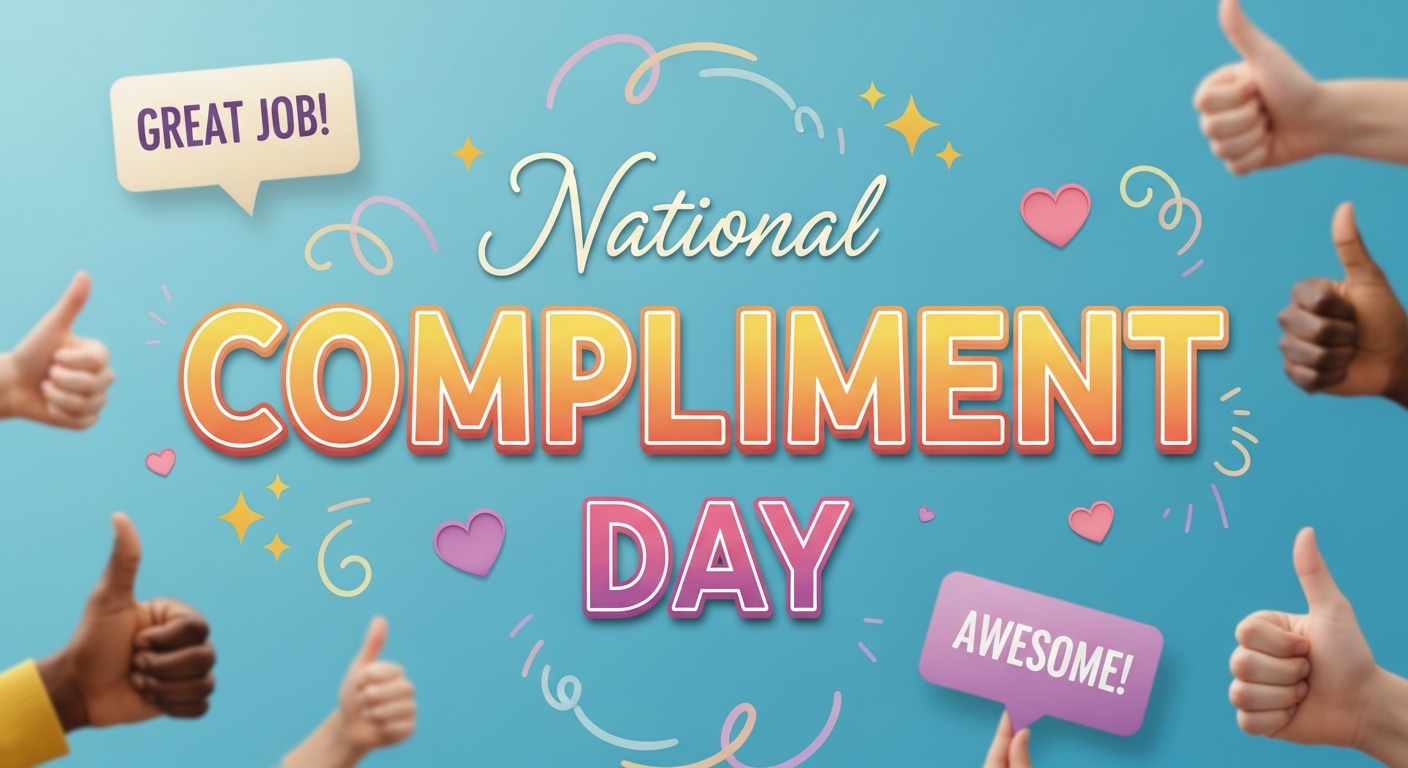 National Compliment Day Banner with Thumbs Up Hands & Positive Messages - Feature Image Jan 331