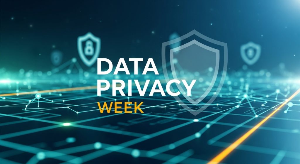 Data Privacy Week Digital Security Concept with Network Grid & Shields - Feature Image Jan 334
