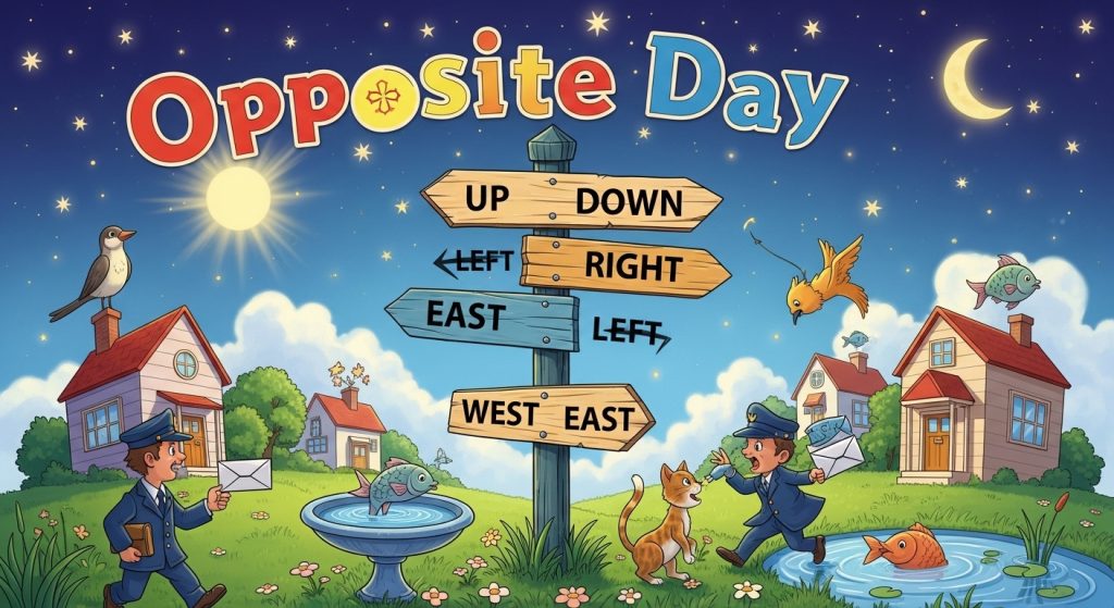 Opposite Day Celebration with Mixed Directions, Day & Night, and Whimsical Characters - Feature Image Jan 341