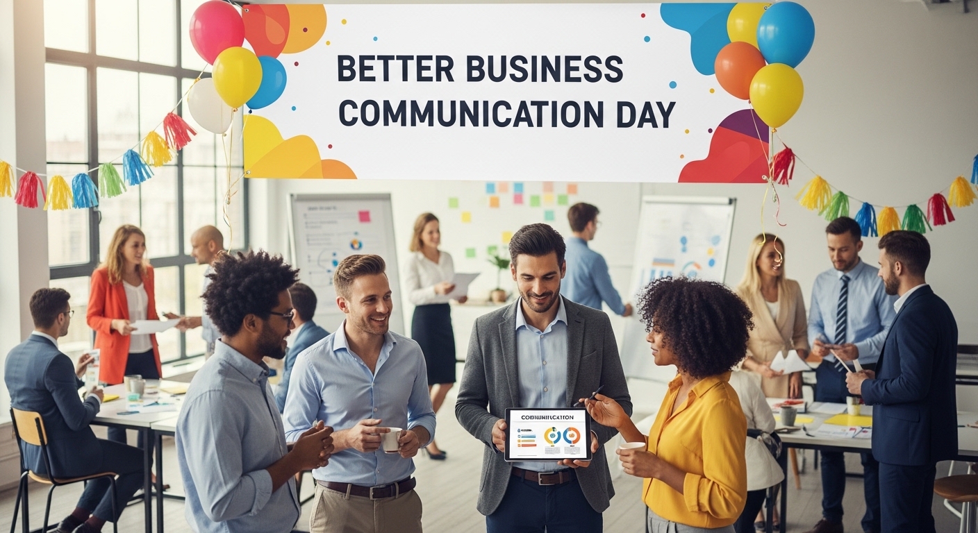 Professionals collaborate at a communication event, celebrating Better Business Communication Day. - Feature Image Jan 349
