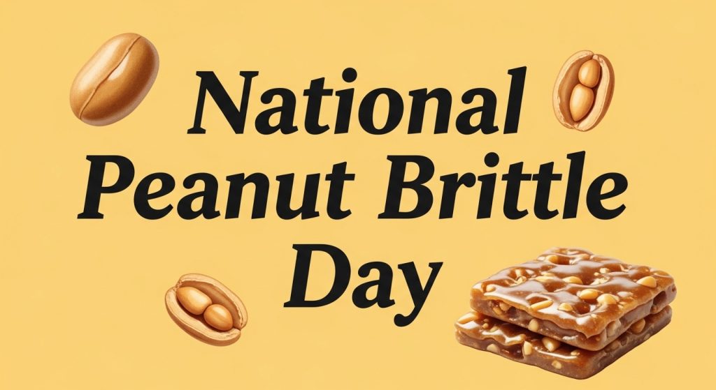 National Peanut Brittle Day Celebration Graphic with Peanuts and Confectionery - Feature Image Jan 356