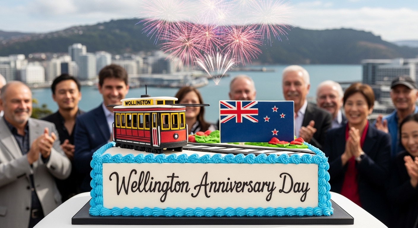 Wellington Anniversary Day Cake, New Zealand Flag, Cable Car, Fireworks, and City Celebration - Feature Image Jan 359